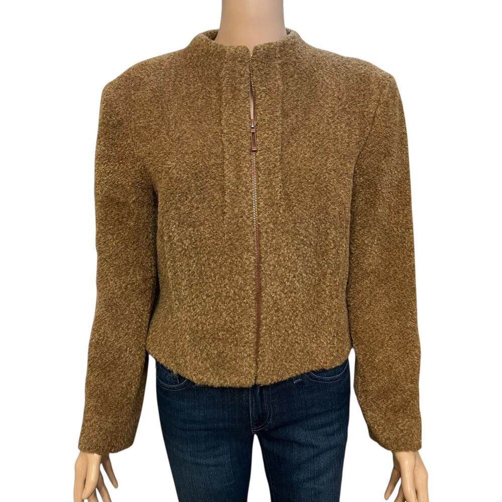 Marisa Minicucci Alpaca Wool Teddy Jacket 8 Zip Up Brown Short Minimalist Casual